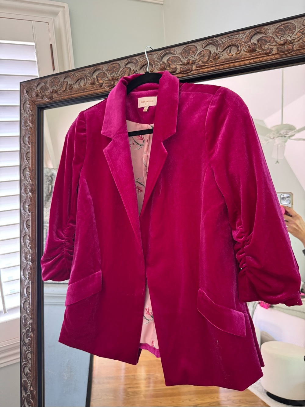 Skies Are Blue Fuchsia Velvet Blazer Jacket